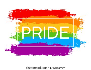 Hand draw LGBT pride with rainbow in vector format. Grunge flag with word PRIDE for poster. LGBTQ love symbol background. Concept design