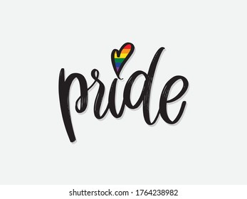 Hand draw LGBT pride Hand written lettering isolated. Vector template for poster, social network, banner, cards. word PRIDE for poster. LGBTQ love symbol background. Concept design.