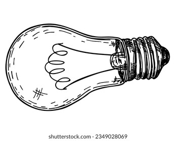 Bombilla de dibujo manual. Icono de estilo de esbozo. Aislado sobre fondo blanco. Ilustración vectorial.