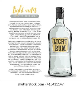 Hand draw of light rum bottle. Vector illustration.