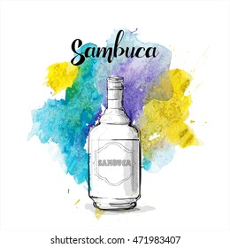 Hand draw of light rum bottle. Vector illustration.