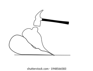Hand draw line art broken heart . Hit with a hammer.Isolate  on white background. Copy space for your text. Sadness,feeling sorry,painful.