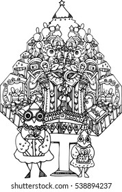 hand draw of line art design for new year card