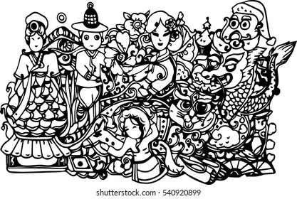 hand draw of line art design for card