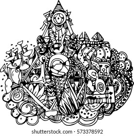 hand draw of line art design for card