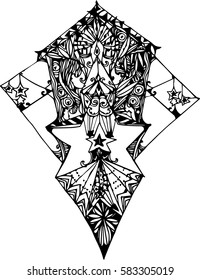 hand draw of line art design for tattoo. abstract line art