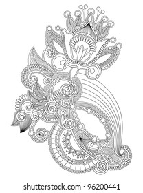 Hand draw line art ornate flower design. Ukrainian traditional style