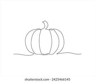 Hand draw line art outline pumpkin one line Halloween vector illustration. Pro Vector