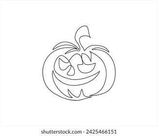 Hand draw line art outline pumpkin one line Halloween vector illustration. Pro Vector