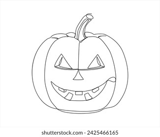 Hand draw line art outline pumpkin one line Halloween vector illustration. Pro Vector