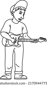 hand draw  line art  sketch vector indie pop rock boy playing guitar