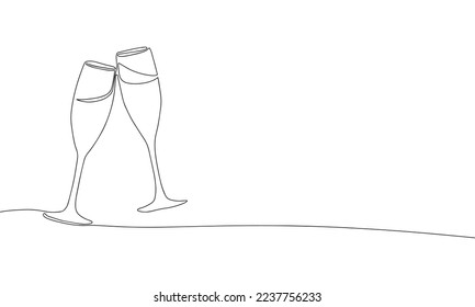 Hand draw line art two glass of champagne, one continues line vector illustration.