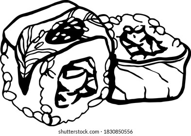 hand draw line art vector illustration sketch japanese food roll rice fish