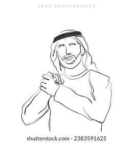 Hand draw line art vector of arab brotherhood gesture. UAE culture vector art.