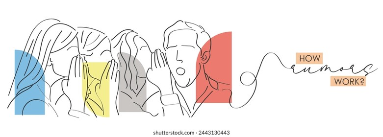 Hand draw line art vector of act of gossip, backbiting and badmouthing. Spreading rumors. Moral dilemma