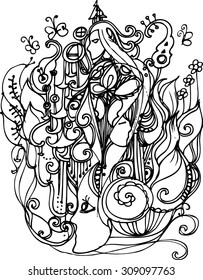 hand draw of  line art in vector zentangle