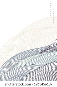Hand draw line background with curve elements vector. Abstract landscape art pattern in vintage style.