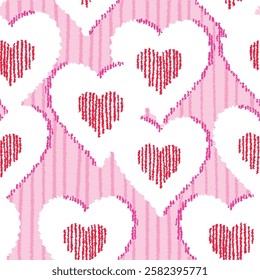 Hand Draw line Heart Stripe Seamless Pattern Wallpaper, Valentine's day Graphic Background