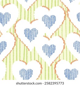 Hand Draw line Heart Stripe Seamless Pattern Wallpaper, Valentine's day Graphic Background