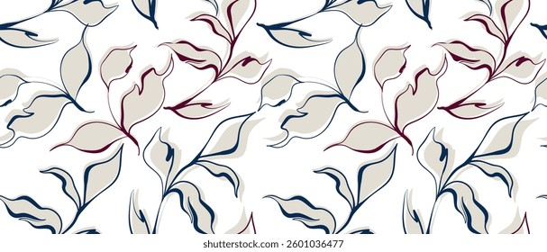 Hand draw line leaves pattern. Abstract pattern design