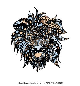 hand draw lion head zentangle patterns painted in trendy colors can be used for backgrounds, flyers, printing on T-shirts