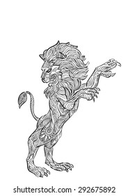 hand draw of lion standing in zentangle style