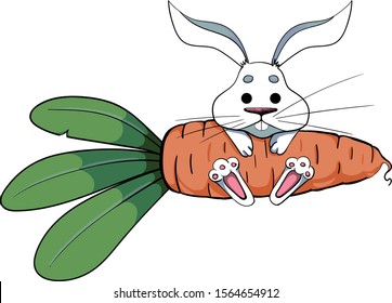Hand draw little rabbit with big carrot