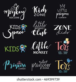 Hand draw logo set. Logo collection for kids and children.