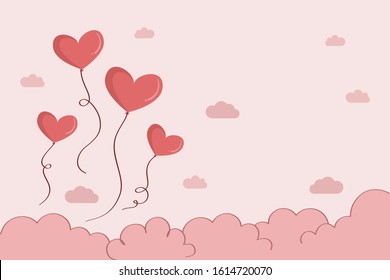 HAND DRAW LOVE BACKGROUND, Vector Illustration of love symbol, pink heart shape over cloud, Valentine's day card