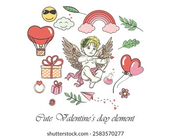 Hand draw love symbols and elements of valentines day cute doodle art