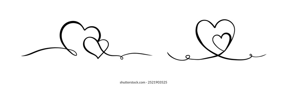 Mão desenhar corações adoráveis para cartas. Bonitos rabiscos românticos. Decoração para o dia romântico.