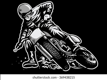 Hand draw of man riding a flat track motorcycle race