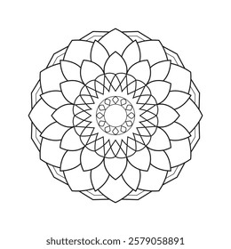 Hand Draw Mandala for Coloring Book Page. Symmetrical Mandala with Floral. line art vector Mandala Pattern illustration. Minimalist Decorative Mandala for Digital and Print Use.