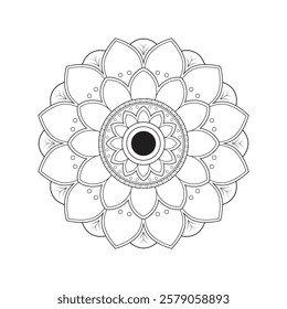 Hand Draw Mandala for Coloring Book Page. Symmetrical Mandala with Floral. line art vector Mandala Pattern illustration. Minimalist Decorative Mandala for Digital and Print Use.