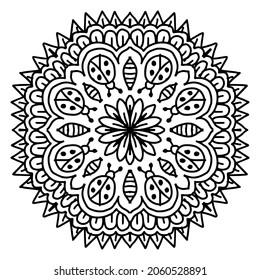 Hand draw of mandala with lady bugs ornament pattern.