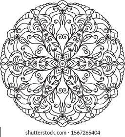 Hand draw mandala, with leaf and nature ornament. Black and white. Vector, Eps 10. 