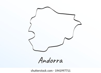 Hand draw map of Andorra. Black line drawing sketch. outline doodle on white background. handwriting script name of the country. vector illustration backdrop