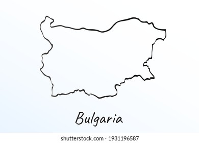 Mapa de dibujo a mano de Bulgaria. Esbozo de dibujo de la línea negra. doodle de esquema sobre fondo blanco. nombre del script de escritura a mano del país. fondo de ilustración vectorial