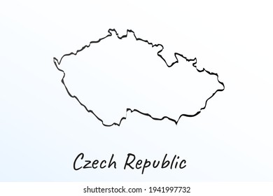 Hand draw map of Czech Republic. Black line drawing sketch. outline doodle on white background. handwriting script name of the country. vector illustration backdrop