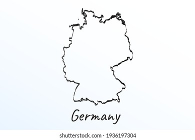 Mapa de dibujo manual de Alemania. Esbozo de dibujo de la línea negra. doodle de esquema sobre fondo blanco. nombre del script de escritura a mano del país. fondo de ilustración vectorial