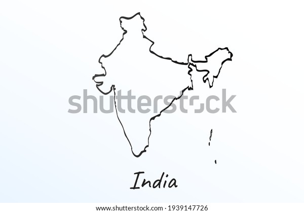 Hand Draw Map India Black Line Stock Vector (Royalty Free) 1939147726 ...