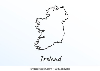 Reißekarte von Irland. Skizze mit schwarzer Linie. Rahmendoodle auf weißem Hintergrund. Name des Landes für Handschrift. Vektorgrafik-Hintergrund