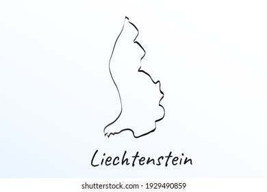 Handziehkarte von Liechtenstein. Skizze mit schwarzer Linie. Rahmendoodle auf weißem Hintergrund. Name des Landes für Handschrift. Vektorgrafik-Hintergrund