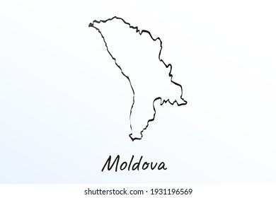 Hand draw map of Moldova. Black line drawing sketch. outline doodle on white background. handwriting script name of the country. vector illustration backdrop
