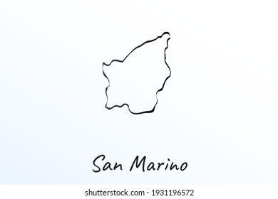 Hand draw map of San Marino. Black line drawing sketch. outline doodle on white background. handwriting script name of the country. vector illustration backdrop