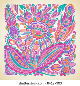 hand draw marker flower vector ethnic design. Ukrainian traditional painting