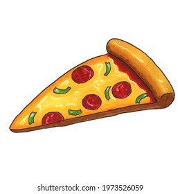 Hand draw markers pizza. Digital illustration. Italian food. Yummy food. Pizza slice