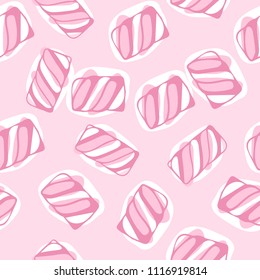 Hand draw marshmallow twists seamless pattern vector illustration. Pastel colored sweet chewy candies background.