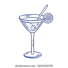 Hand draw martini glass vector illustration. Cocktail drink doodle style. Mocktail beverage