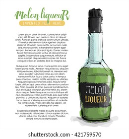 Hand draw of Melon liqueur bottle. Vector illustration.